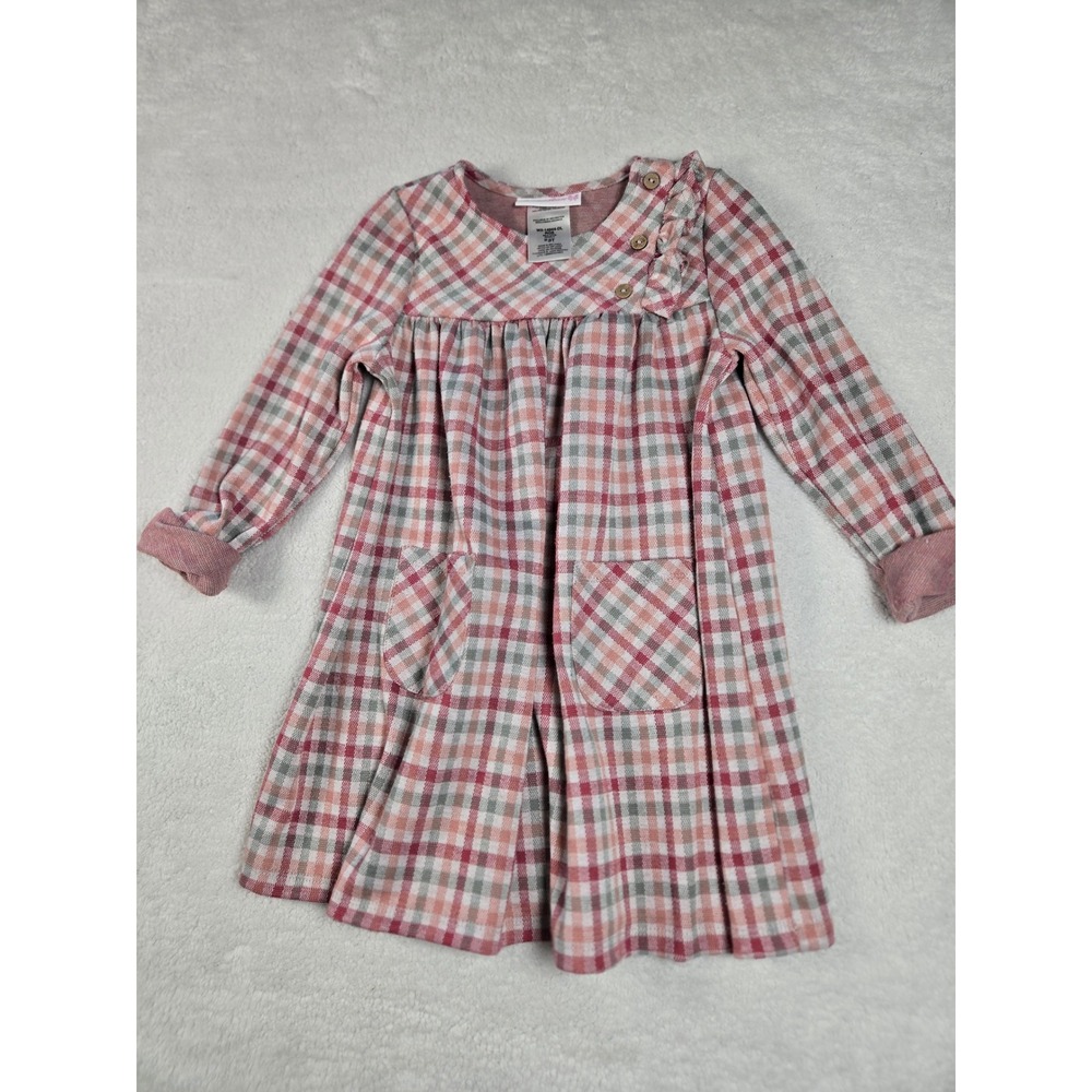 Bonnie Jean Toddler Girls Pink Grey Plaid Long Sleeve Ruffle Dress 3T Fall